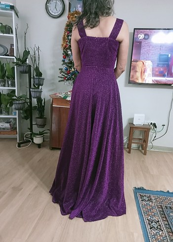 Parlak Mor Uzun Abiye Elbise - Görsel 2