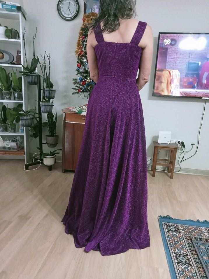 Parlak Mor Uzun Abiye Elbise - Görsel 2