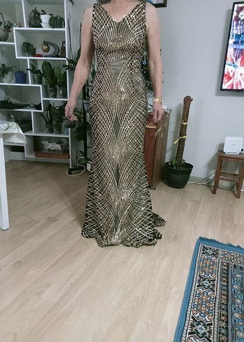 Yılan Desenli Uzun Drapeli Abiye Elbise - Görsel 5