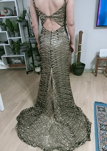 Yılan Desenli Uzun Drapeli Abiye Elbise - Görsel 2