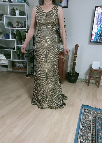 Yılan Desenli Uzun Drapeli Abiye Elbise - Görsel 3