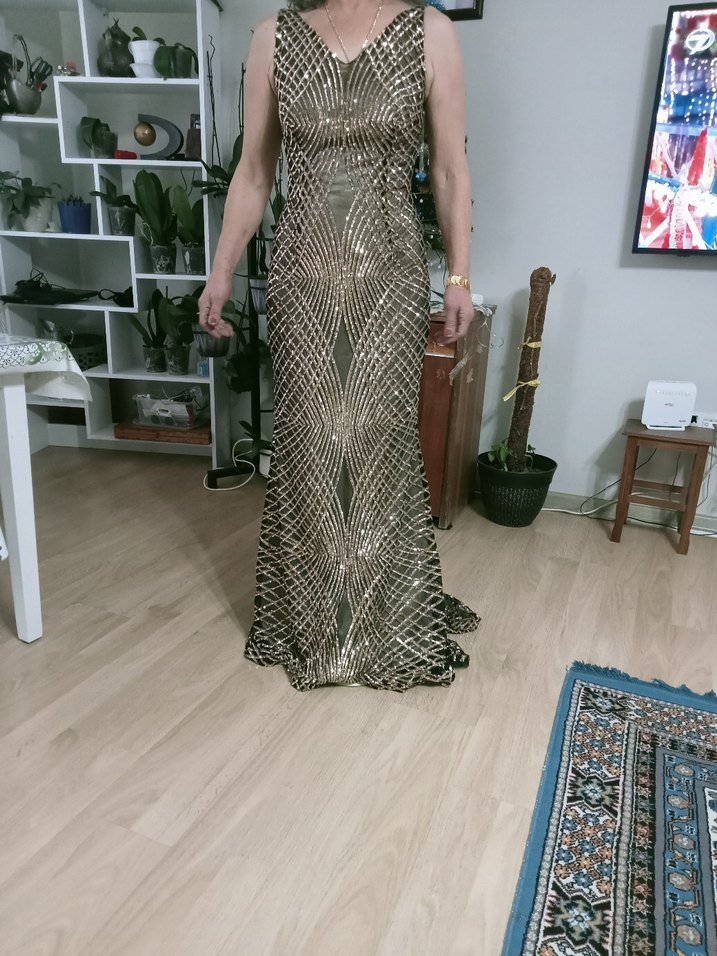 Yılan Desenli Uzun Drapeli Abiye Elbise - Görsel 5