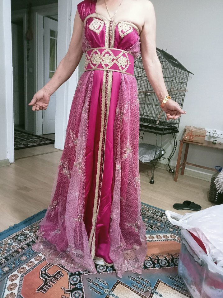 Pembe Drapeli Uzun Straplez Bohem Elbise - Görsel 2