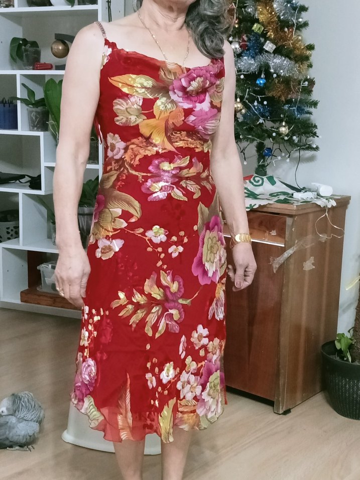 Çiçek Desenli Kırmızı Midi Bohem Elbise - Görsel 2