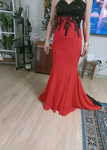 Kırmızı Straplez Uzun Abiye Elbise - Görsel 3