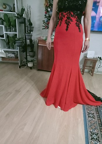 Kırmızı Straplez Uzun Abiye Elbise - Görsel 4