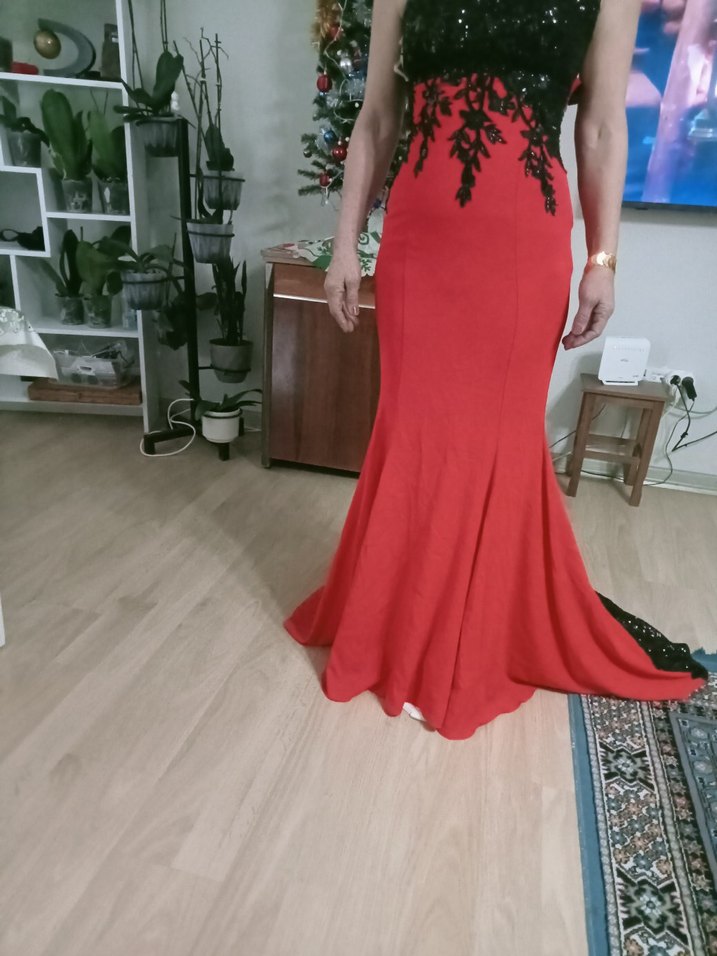 Kırmızı Straplez Uzun Abiye Elbise - Görsel 4