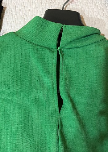 Yeşil Drapeli Uzun Kadın Elbise - Görsel 3