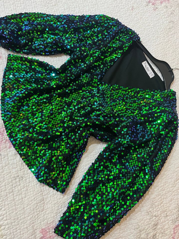 Payetli, V Yaka, Uzun Kollu Mini Bluz - Görsel 2