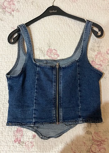 Kadın Koyu Mavi Denim Büstiyer - Görsel 2