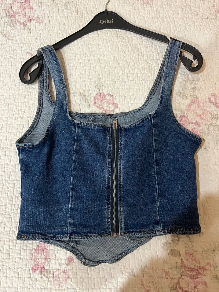 Kadın Koyu Mavi Denim Büstiyer - Görsel 2