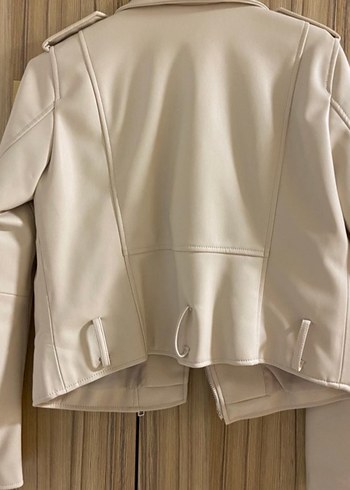 Bej Kadın Deri Ceket Fermuarlı - Görsel 4
