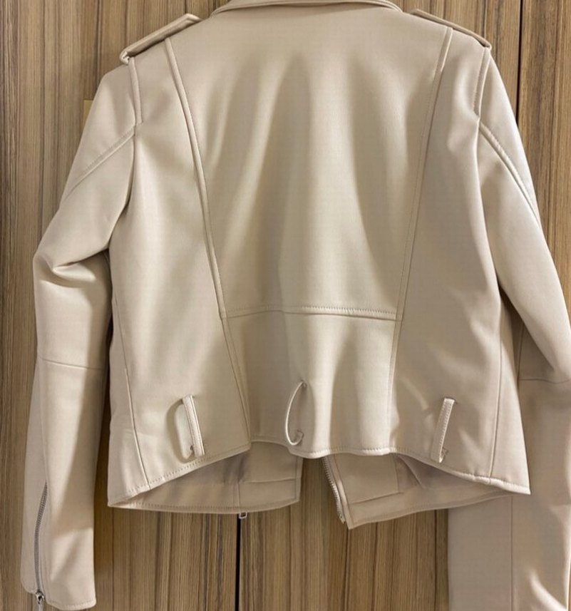 Bej Kadın Deri Ceket Fermuarlı - Görsel 4