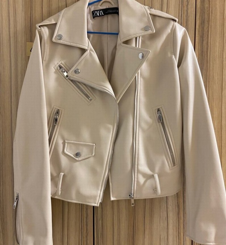 Bej Kadın Deri Ceket Fermuarlı - Görsel 2