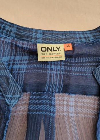 Only Anvelop Ekose Desenli Mavi Şifon Kadın Gömlek S-36 - Görsel 10