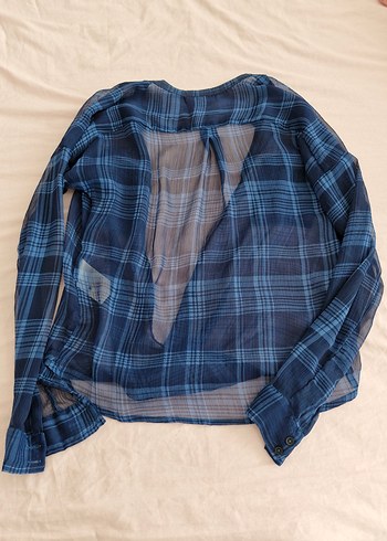 Only Anvelop Ekose Desenli Mavi Şifon Kadın Gömlek S-36 - Görsel 8