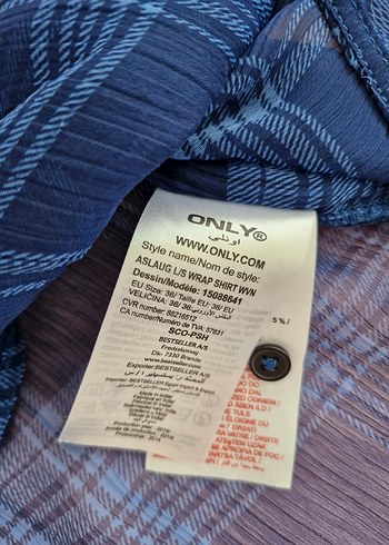 Only Anvelop Ekose Desenli Mavi Şifon Kadın Gömlek S-36 - Görsel 6