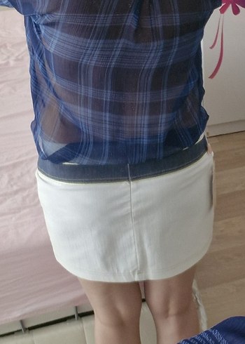 Only Anvelop Ekose Desenli Mavi Şifon Kadın Gömlek S-36 - Görsel 7