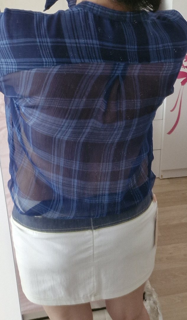 Only Anvelop Ekose Desenli Mavi Şifon Kadın Gömlek S-36 - Görsel 4