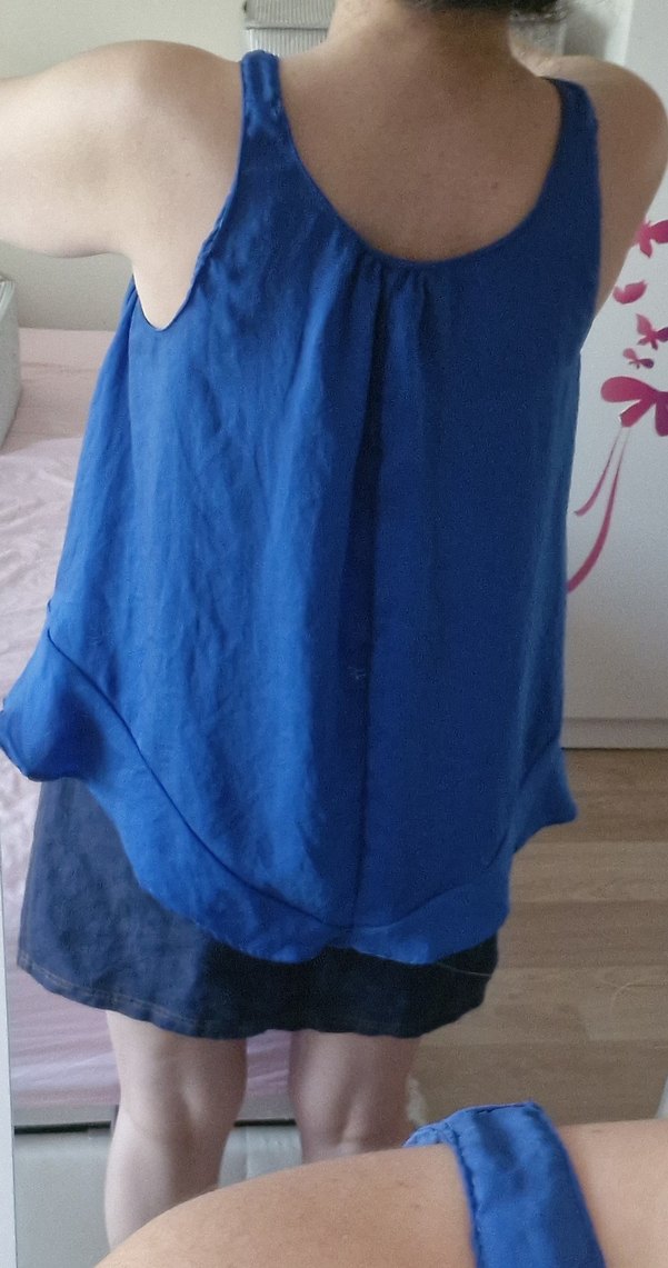 Saten Eteği Volanlı Mavi Bluz S-36 - Görsel 2