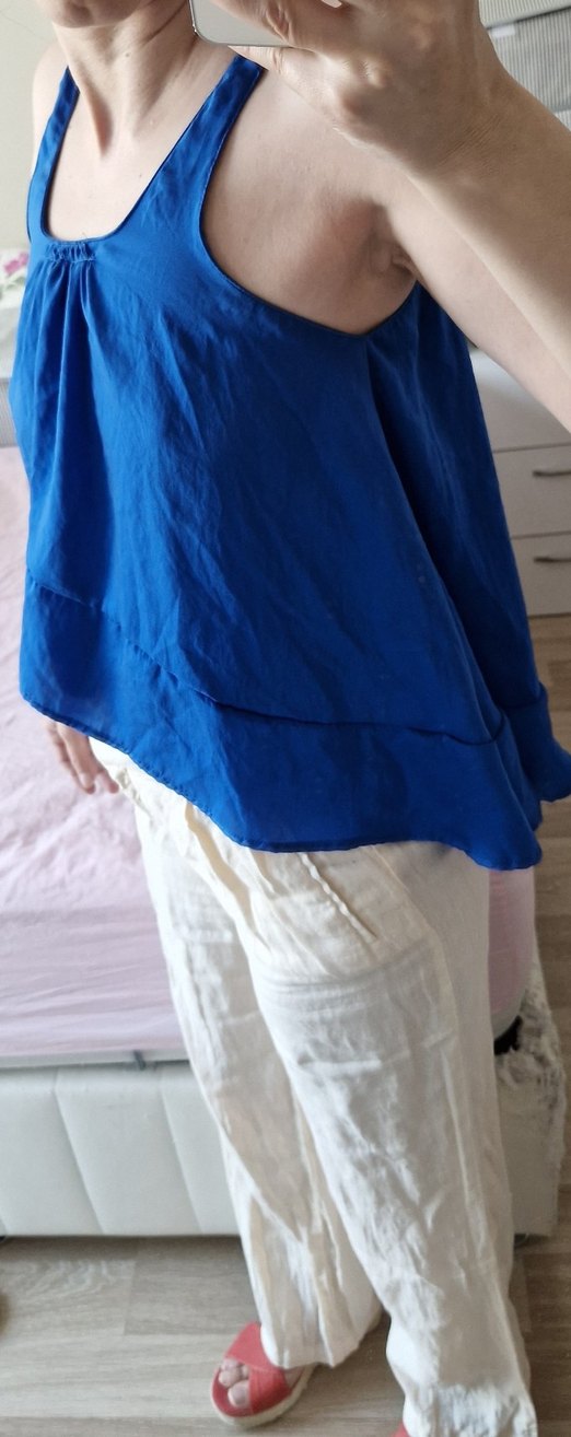 Saten Eteği Volanlı Mavi Bluz S-36 - Görsel 4