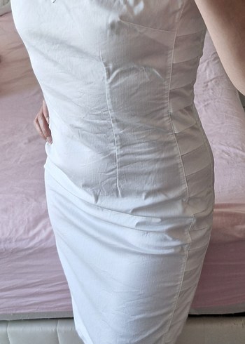 Gizia Beyaz V Yakalı Pamuk Dizüstü Elbise M-38 - Görsel 5