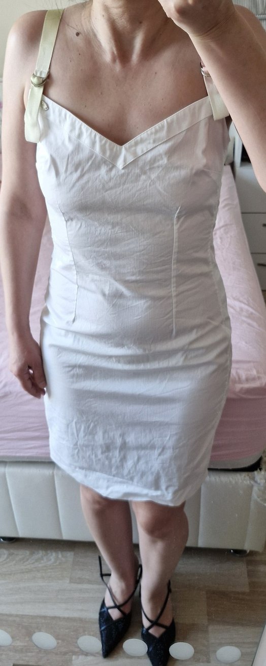 Gizia Beyaz V Yakalı Pamuk Dizüstü Elbise M-38 - Görsel 2