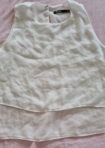 Quzu Crop Beyaz Şifon Kat Kat Bluz S-36 - Görsel 7