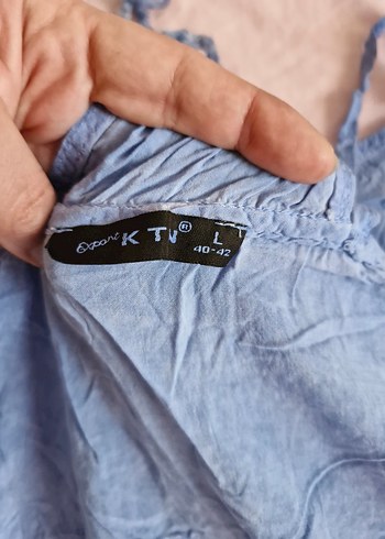 Bohem Mavi Pamuk Tunik Bluz L - Görsel 6