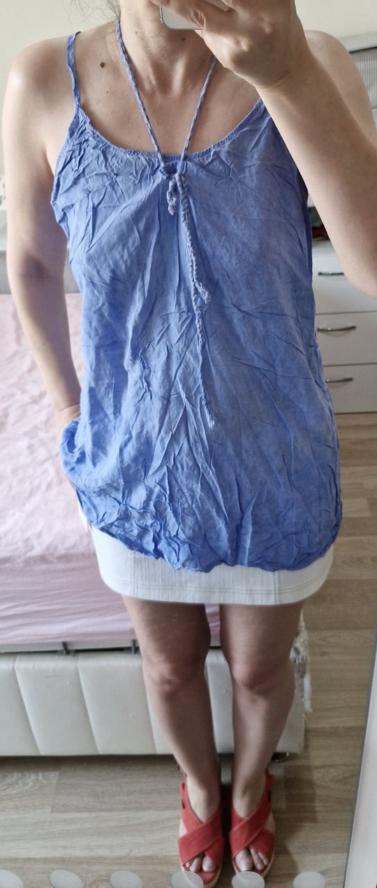 Bohem Mavi Pamuk Tunik Bluz L - Görsel 3