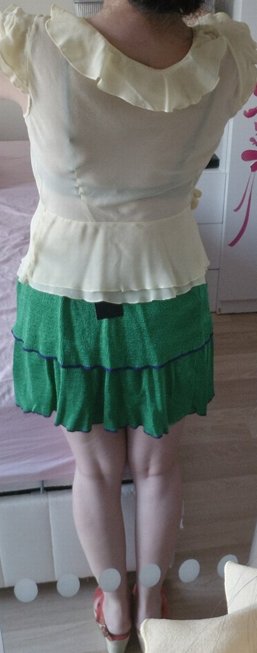 Benetton Sarı V Yakalı Yandan Bağlamalı Fırfırlı Bluz S-M - Görsel 5