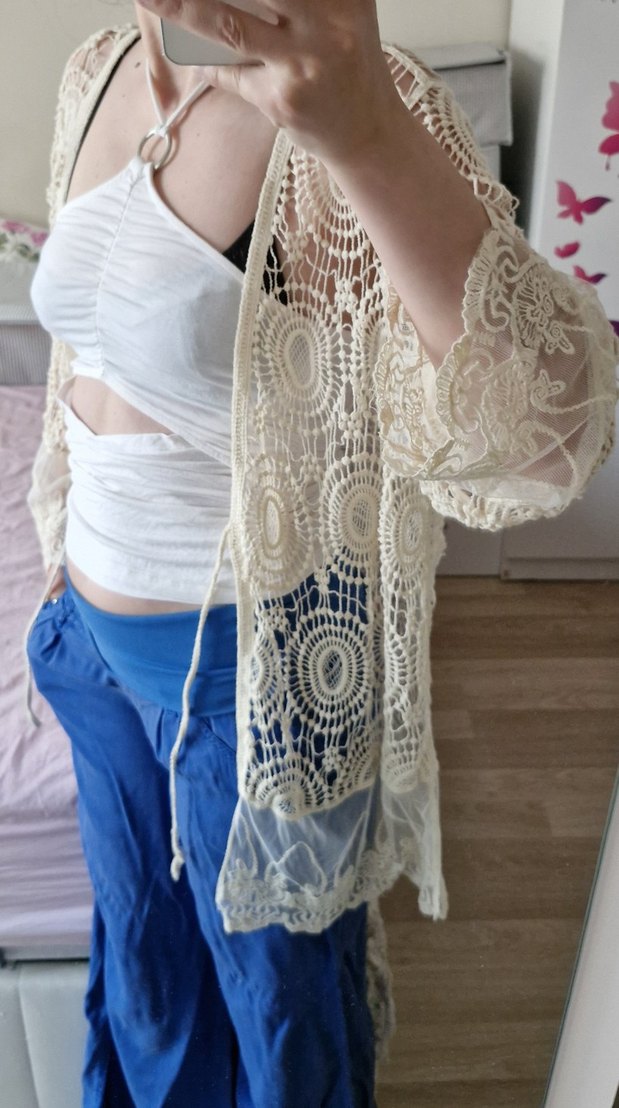 Bohem Dantel Detaylı Güpürlu Krem Yazlık Kadın Hırka - Görsel 5