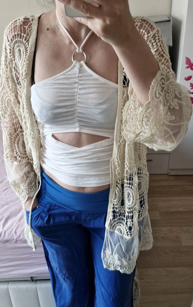 Bohem Dantel Detaylı Güpürlu Krem Yazlık Kadın Hırka - Görsel 3