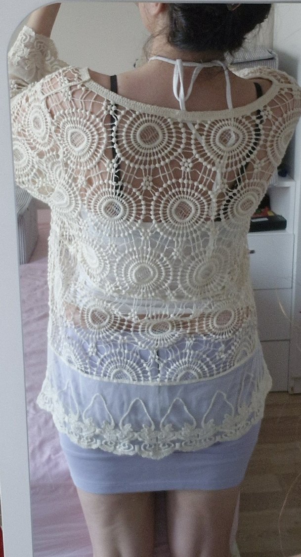 Bohem Dantel Detaylı Güpürlu Krem Yazlık Kadın Hırka - Görsel 2