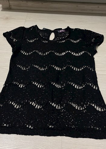 Dantel Detaylı Siyah Bluz - Görsel 2