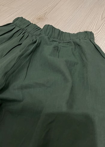 Kadın Koyu Yeşil Keten Bol Paça Pantolon - Görsel 2