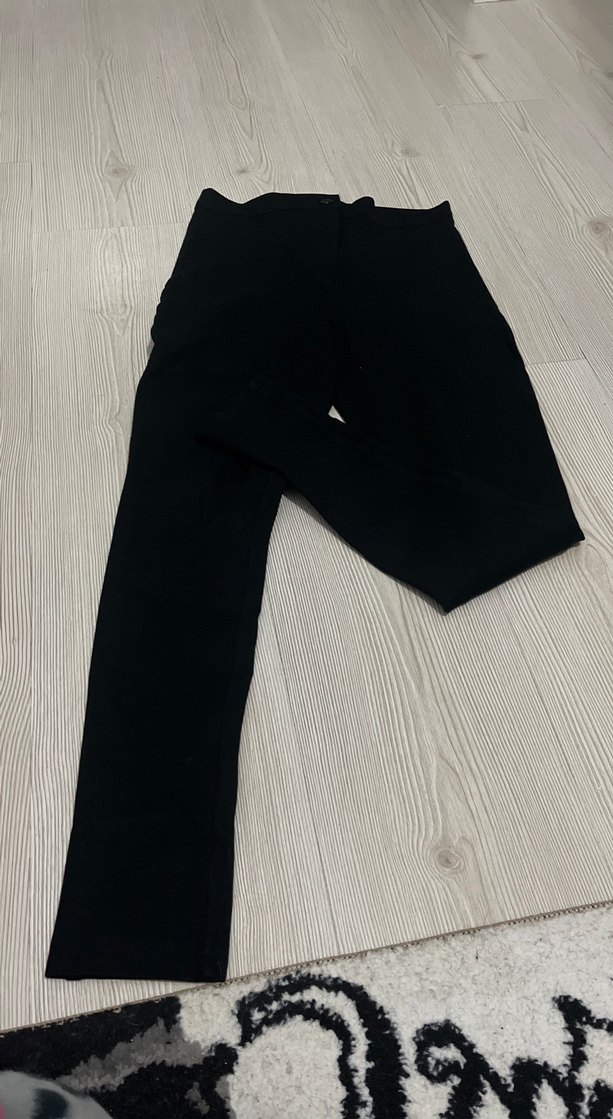 Düğmeli Siyah Kadın kalın Kumaş Pantolon - Görsel 2