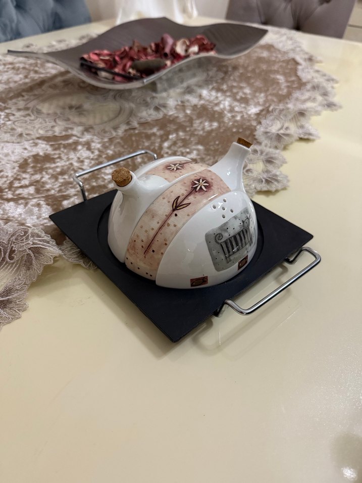 Desenli Beyaz Seramik baharat seti - Görsel 3