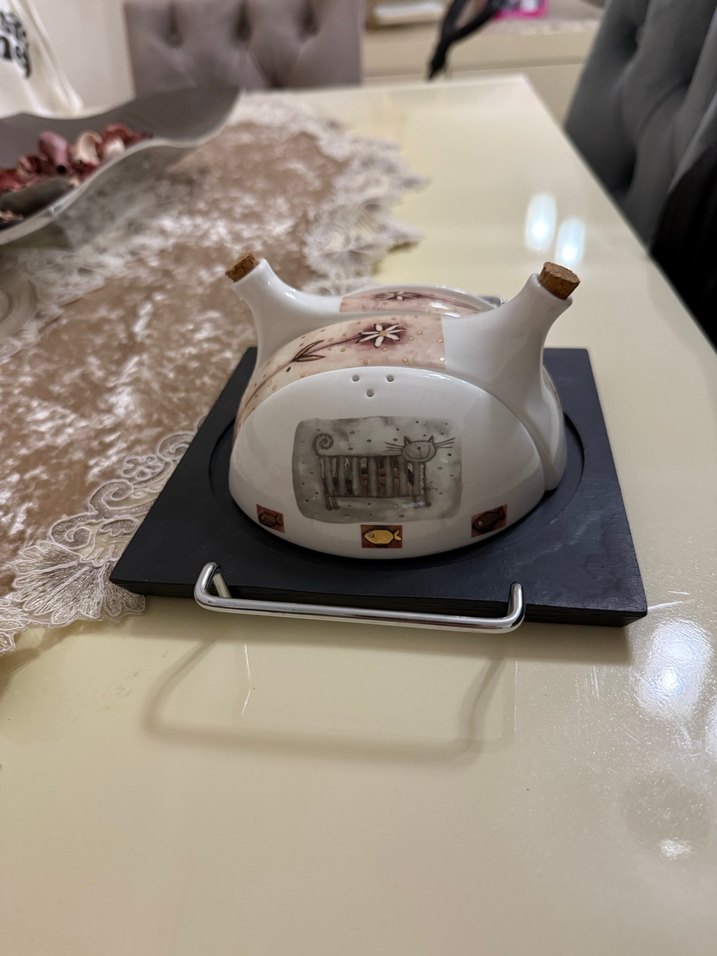 Desenli Beyaz Seramik baharat seti - Görsel 2