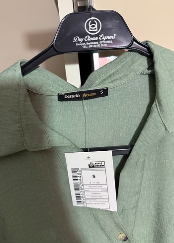 Yeşil Düğmeli Uzun Kollu Keten Gömlek - Görsel 2