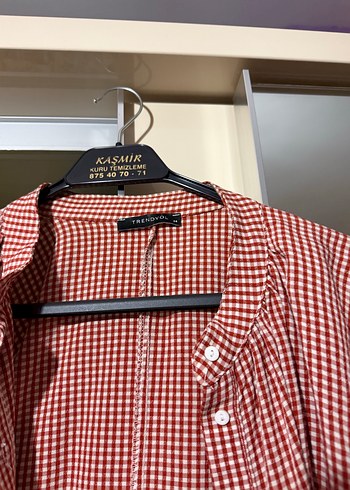 Kırmızı Kareli Uzun Kollu Kadın Gömlek - Görsel 2