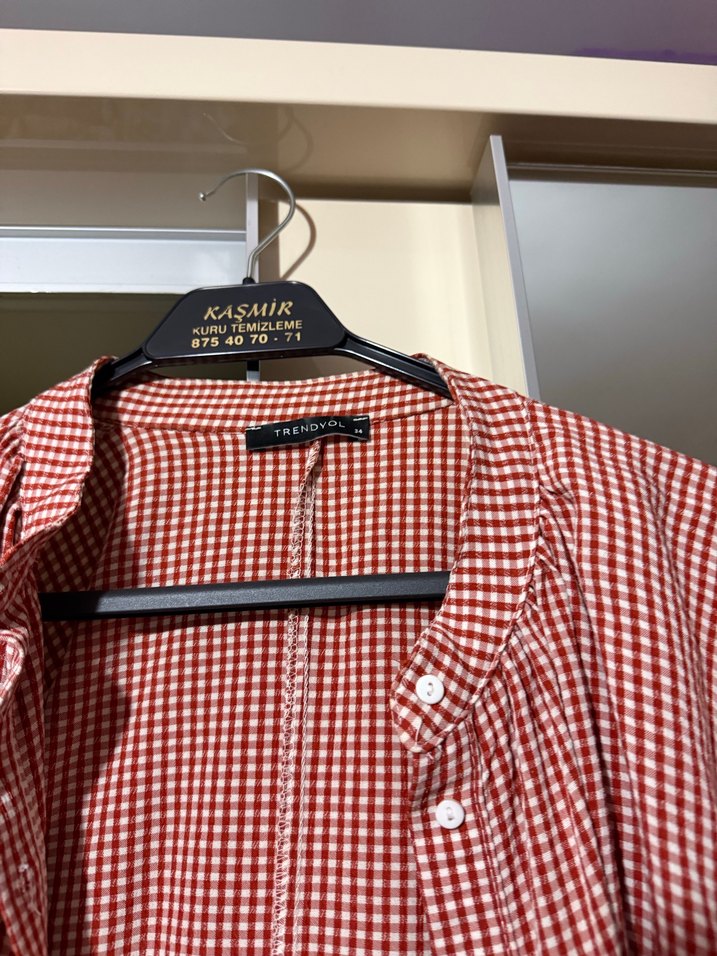Kırmızı Kareli Uzun Kollu Kadın Gömlek - Görsel 2