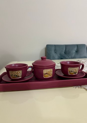 Bordo Seramik Kahve Fincanı ve Şekerlik Seti - Görsel 2