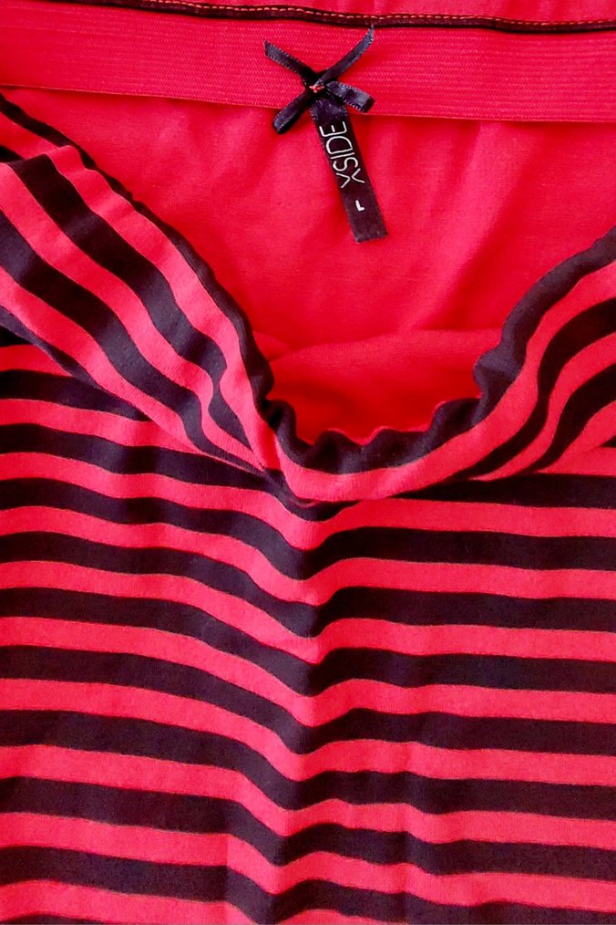 Kırmızı Çizgili Pilili Hamile Midi Etek - Görsel 2