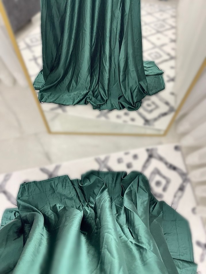 Uzun Yeşil Saten Abiye Elbise - Görsel 4