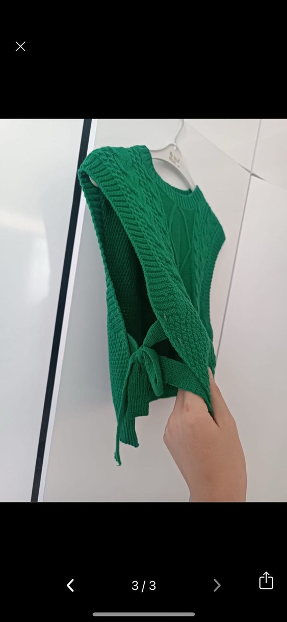 Yeşil Örgü Kolsuz Bohem Kadın Süveter - Görsel 3