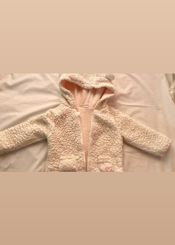 Kız Çocuk Kapüşonlu Beyaz Kürklü Mont - Görsel 2