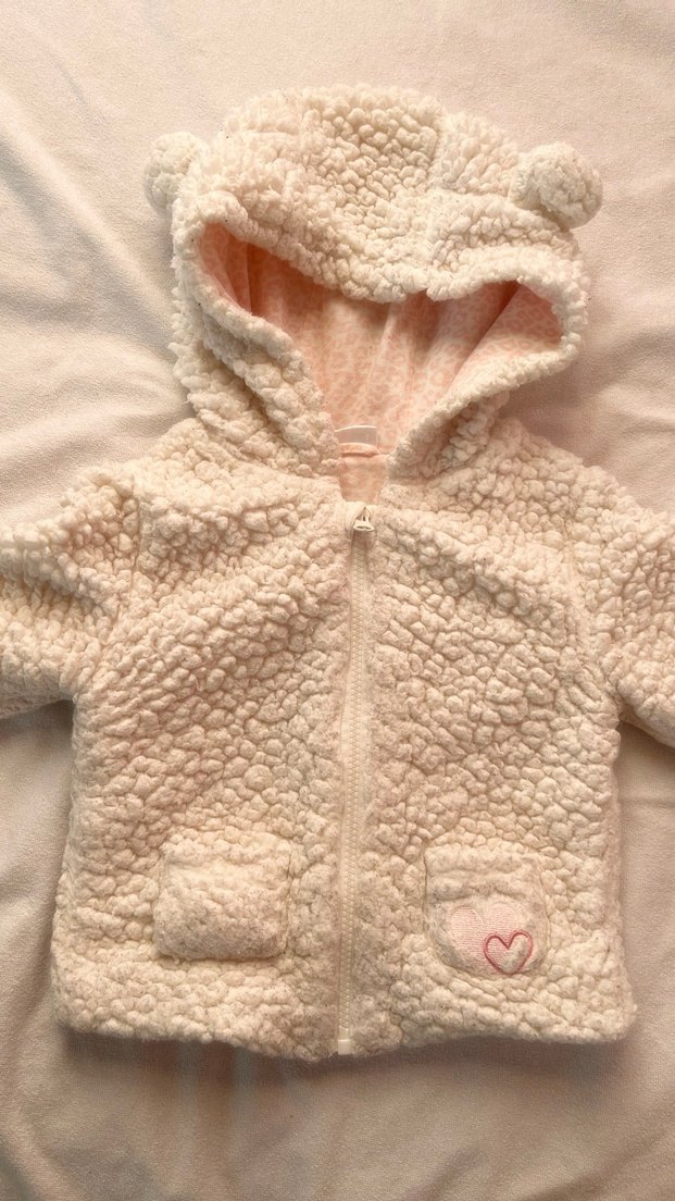 Kız Çocuk Kapüşonlu Beyaz Kürklü Mont - Görsel 4