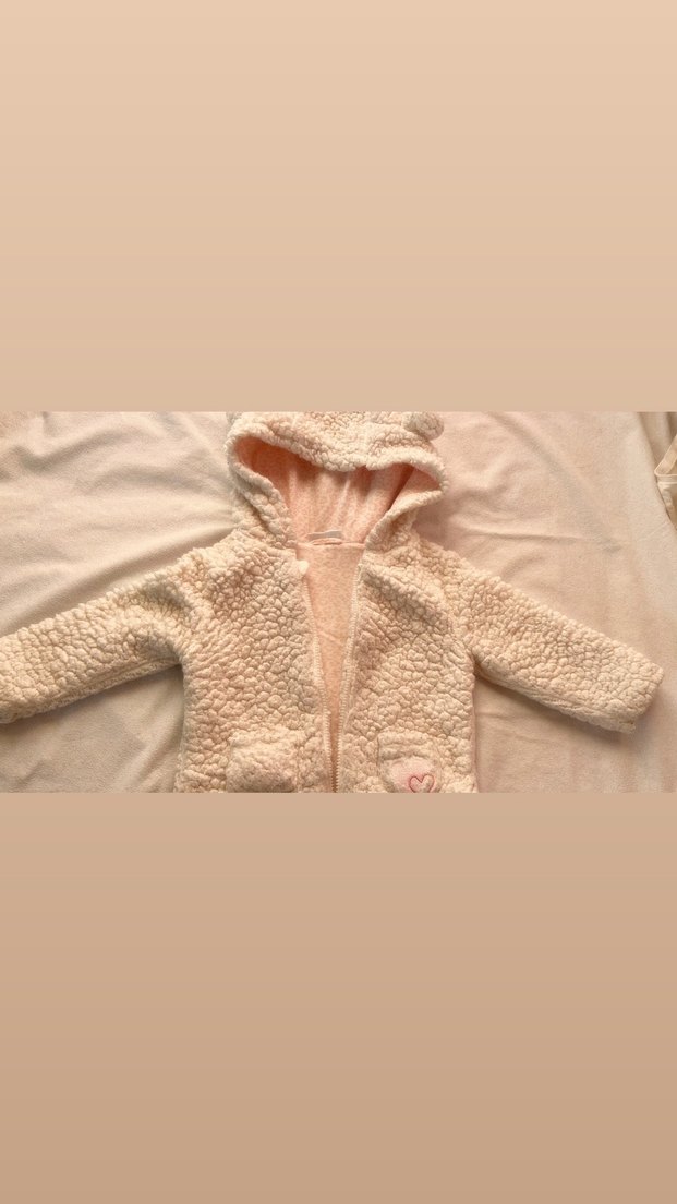 Kız Çocuk Kapüşonlu Beyaz Kürklü Mont - Görsel 2