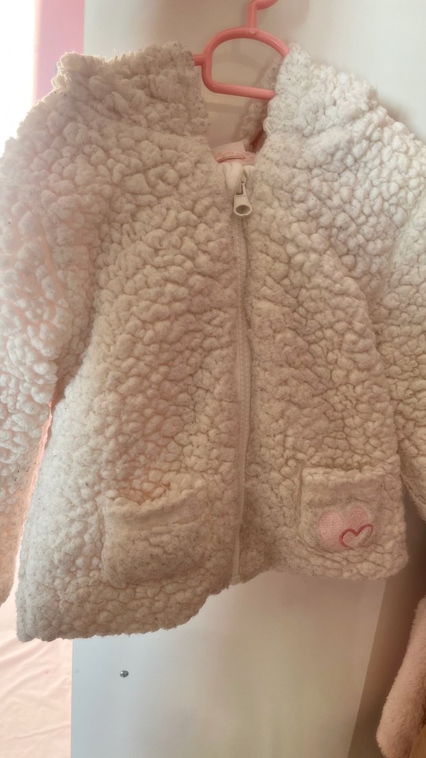 Kız Çocuk Kapüşonlu Beyaz Kürklü Mont - Görsel 5